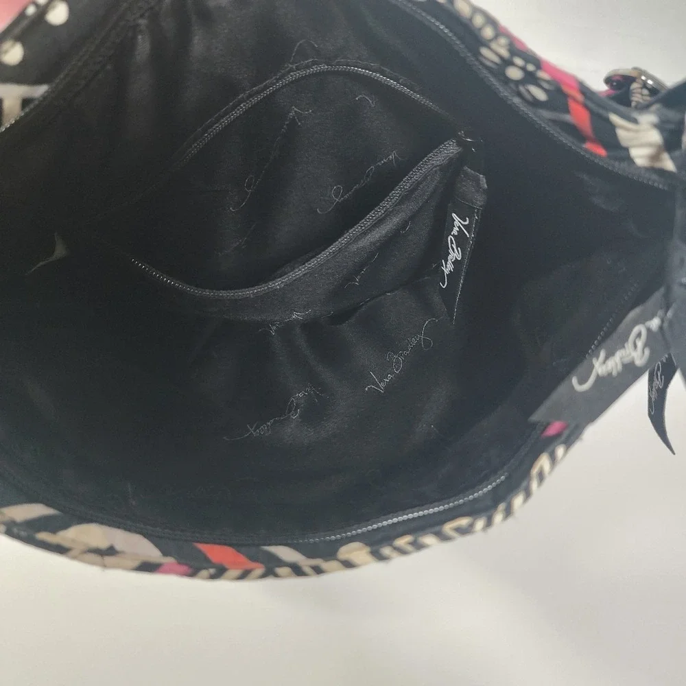 Vera Bradley Triple Zip Hipster Crossbody Black Pink Geometric Quilted Bag